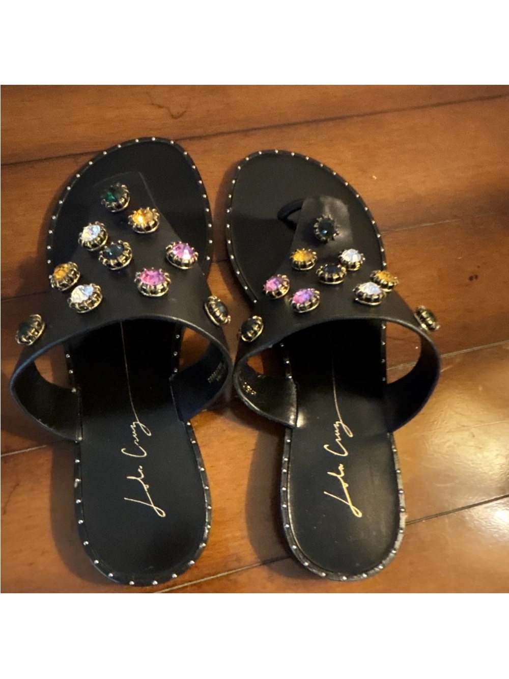 Lola Cruz Women's Black Jeweled Sandals - Designer Sandals from Anthropologie